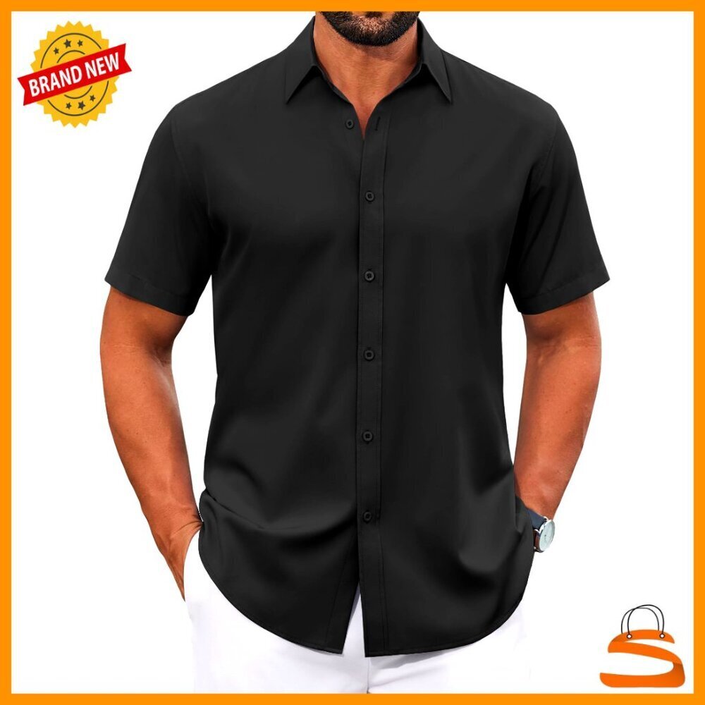 Short Sleeve Button Down Shirt Wrinkle Free Stretch Dress Casual Elegant